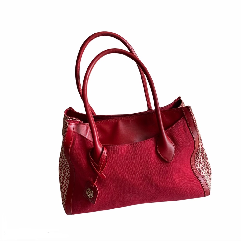 Tory Burch Savannah Canvas East West Tote Bag Red Purse